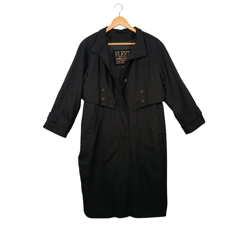 Vintage Dark Academia Fleet Street Womens 8DP Black Trench Coat Wool Blend Lined